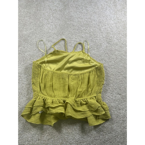 Milk & Honey Womens XS Yellow Crochet Ruffle Peplum Boho Summer Tank Halter Boho - Picture 8 of 9